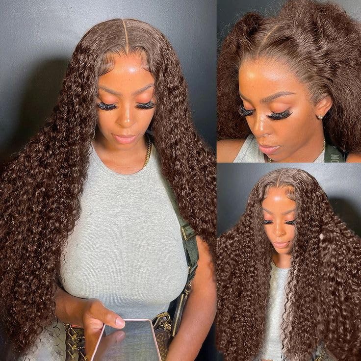 200 Density Chocolate Brown Lace Front Wig Human Hair 30 Inch 13x6 HD Deep Wave Lace Front Wigs Human Hair Colored Deep Curly Lace Frontal Wigs Glueless Wig for Woman Pre Plucked with Natural Hairline
