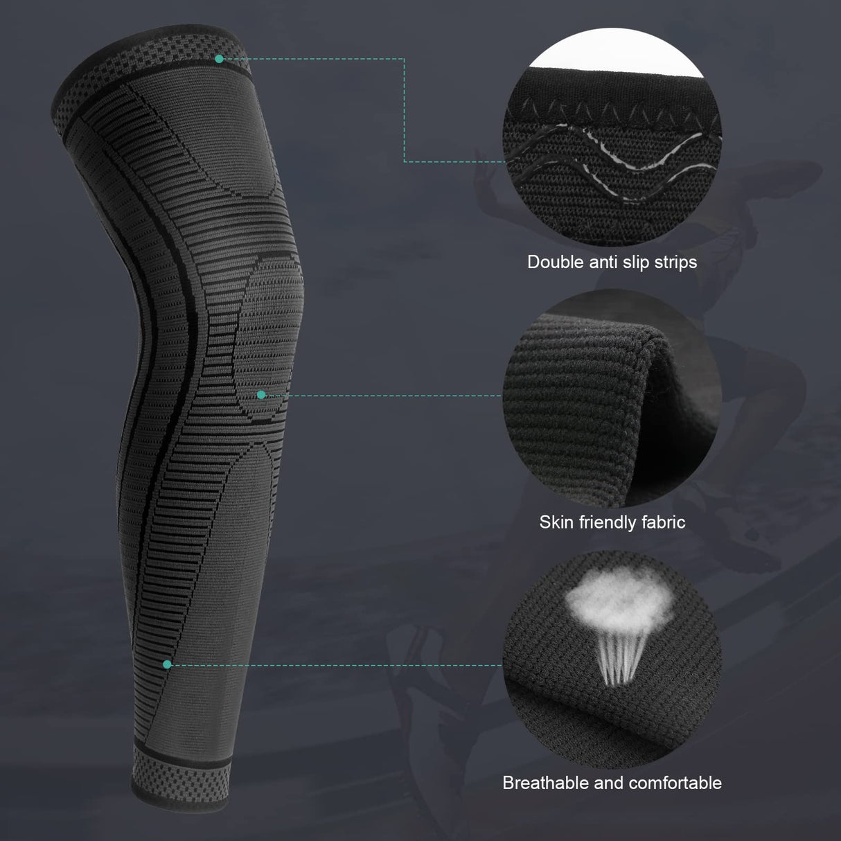 Ruilaibao 2 Pack Full Leg Compression Sleeves, Long Knee Brace Support for ACL,PCL, Meniscus Tear, Arthritis, Tendinitis,Men And Women (Black, Medium)