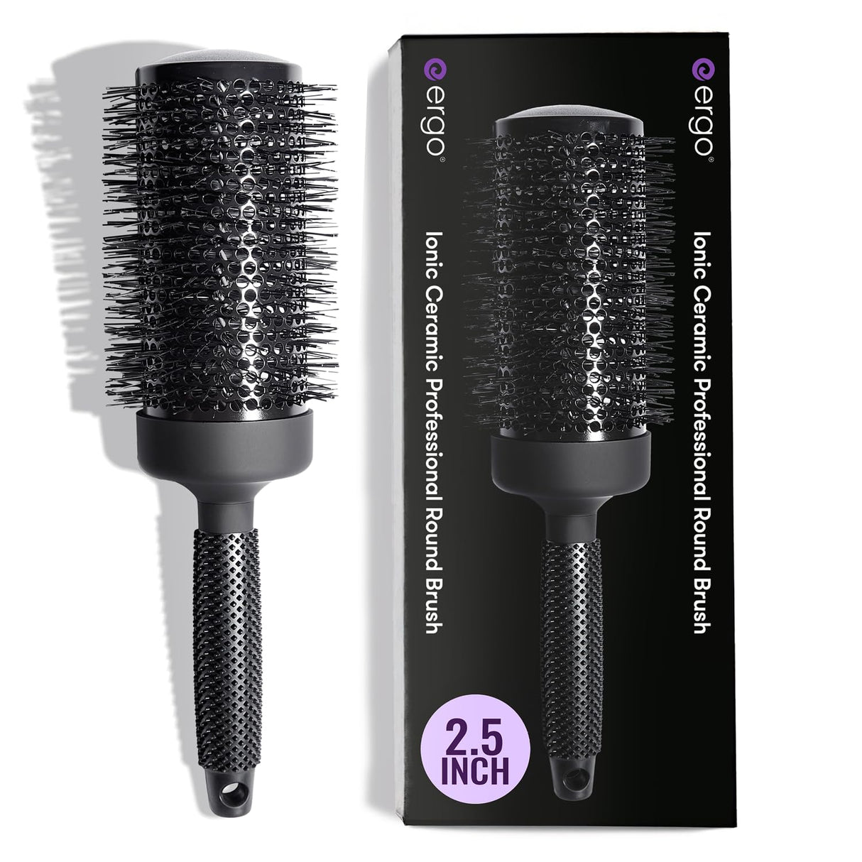 Ergo Ceramic Ionic Round Brush for Blow Out - Salon Quality Hair Brushes for Women - Roller Brush for Blow Drying, Wet and Dry Hair Styling, Volumizing Hair Care - ER65: 2.5"