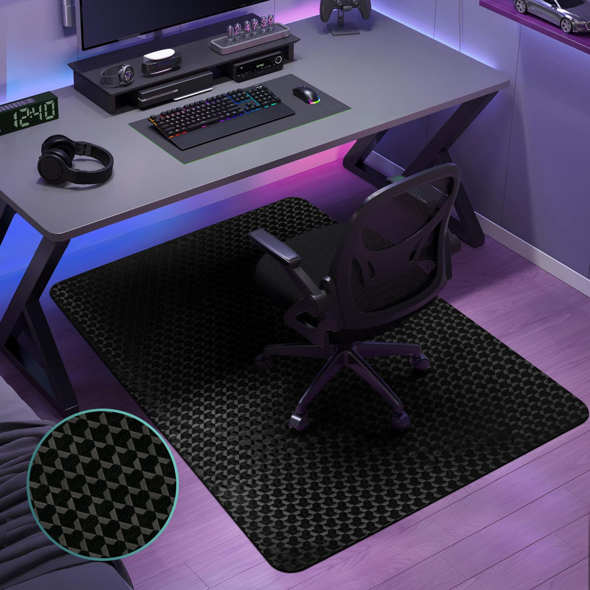 Vicwe Office Chair Mat for Hard Floor, 48""x36"" Anti-Slip PVC Computer Chair Mat for Gaming, Easy Glide for Chairs, Multi-Purpose Floor Protector Desk Chair Mat for Home Office, Black