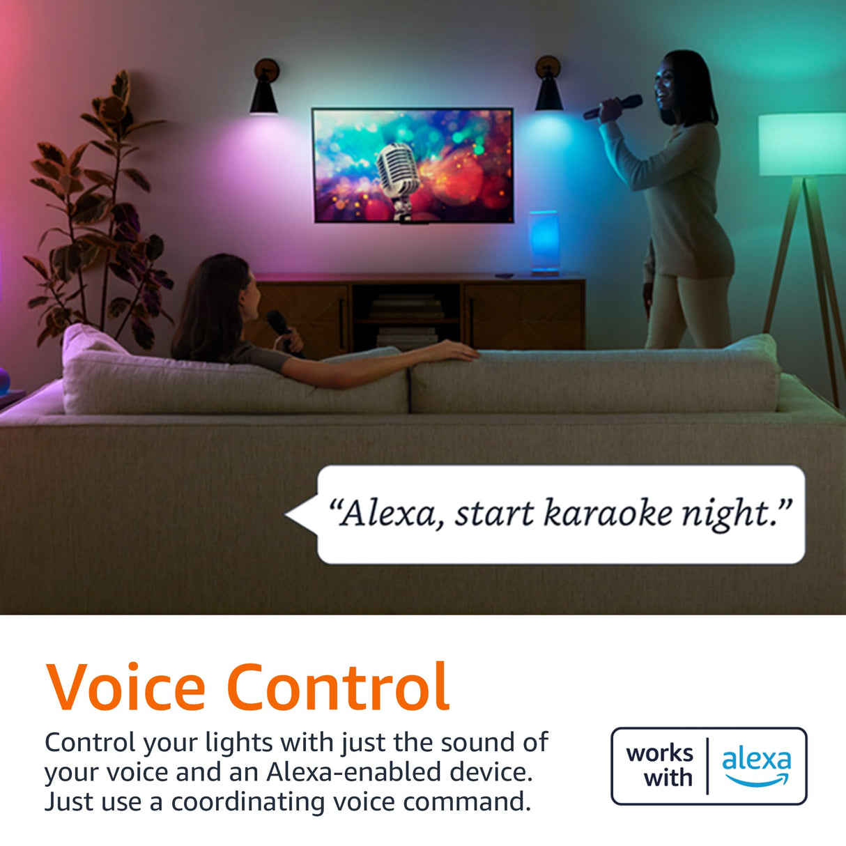 Amazon Basics Smart A19 LED Light Bulb, Color Changing, 9W (60W Equivalent), 800LM, Works with Alexa Only, 2.4 GHz Wi-Fi, No Hub Required, Energy Saving, 4-Pack