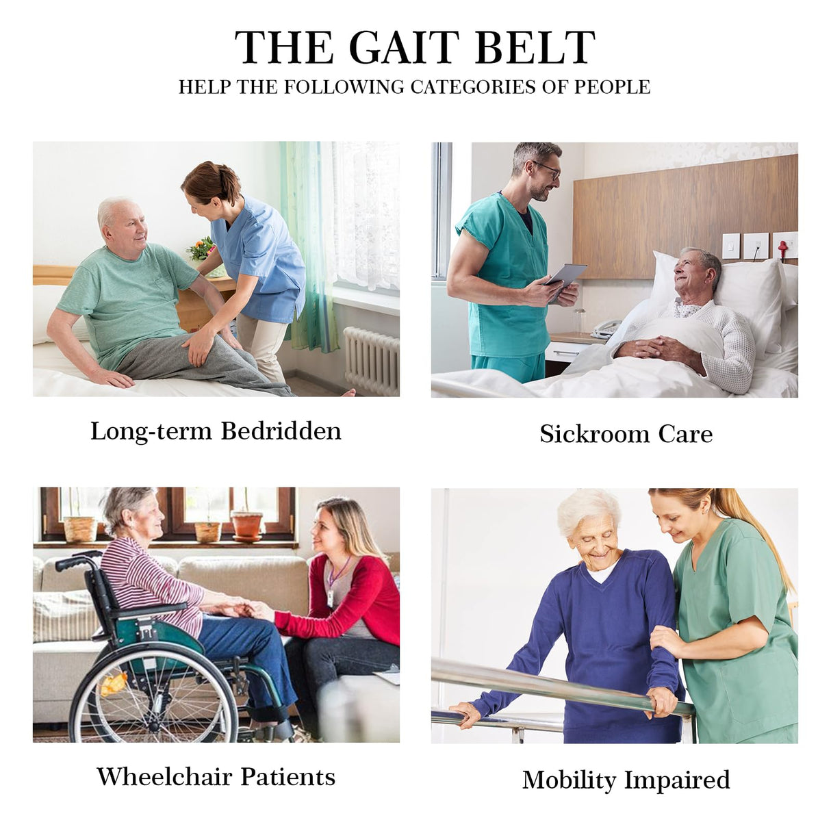Gait Belt for Seniors, Transfer Belt with Handles, Safety Gate Belt for Elderly Lift Belts Physical Therapy with Quick Release Buckle Standing Aids & Support for Elderly Handicap Patient Care (Black)
