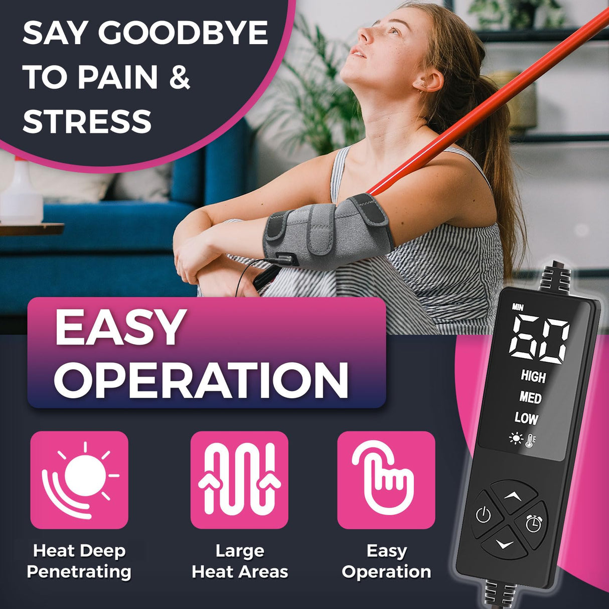 CREATRILL Elbow Heating Pad for Cubital Tunnel and Tennis Elbow Relief, Heated Elbow Brace Arm Heating Pad Sleeve for Ulnar Nerve with Auto Off and Moist Heat Option