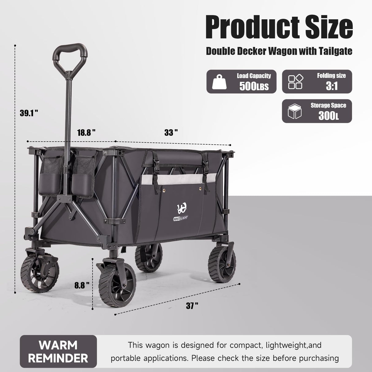 Whitsunday Folding Collapsible Utility Wagon, 400Lbs Heavy Duty Outdoor Park Beach Wagon with Table and Side Pocket for Garden Camping Sports Shopping Grey