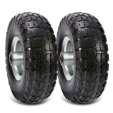 RRQ 10 Inch Solid PU Tire and Wheel, Flat Free 4.10/3.50-4" Tire, 2 Pack