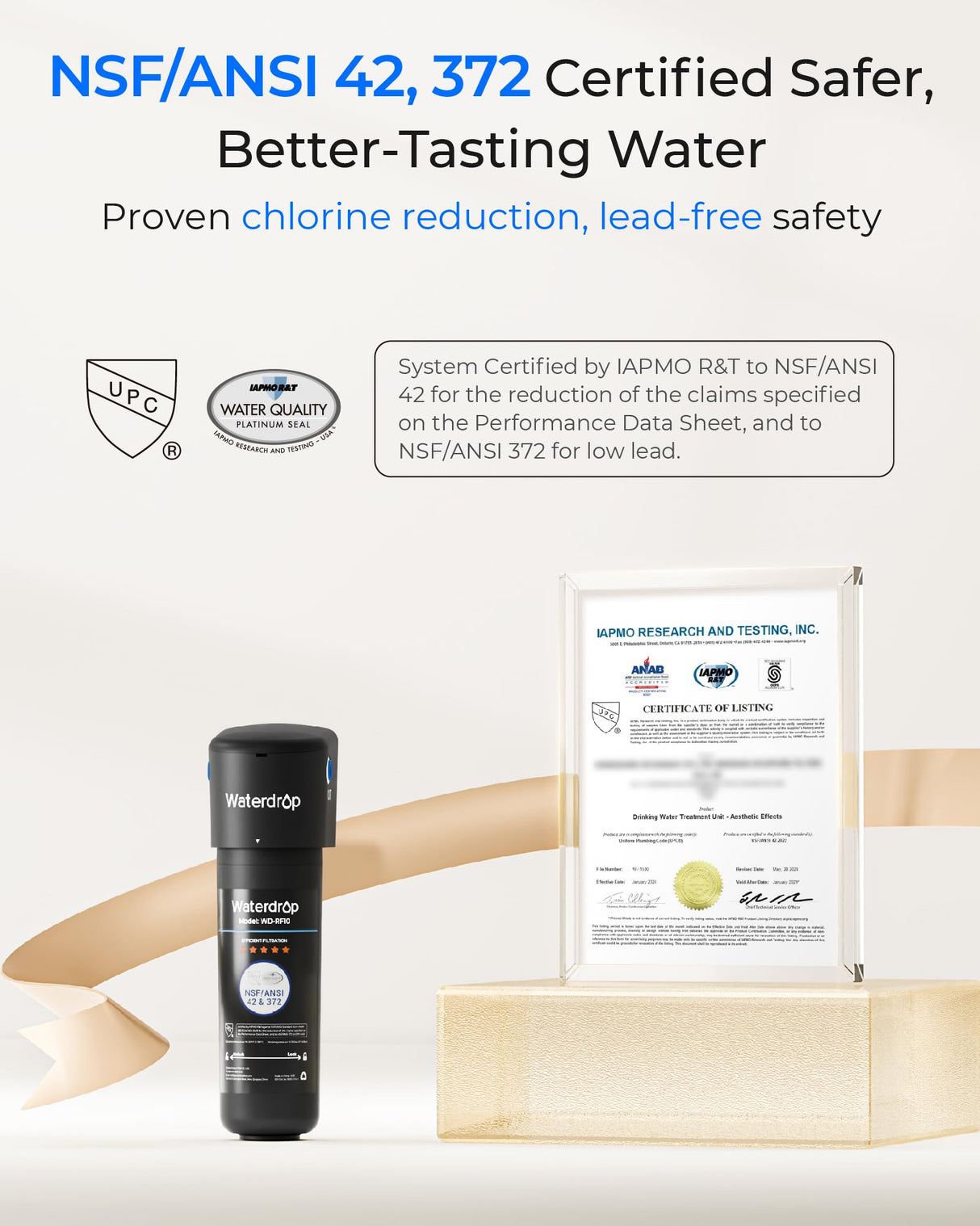 Waterdrop 10UA Under Sink Water Filter System, Reduces PFAS, PFOA/PFOS, Lead, Chlorine, Bad Taste & Odor, Under Counter Water Filter Direct Connect to Kitchen Faucet, NSF/ANSI 42 Certified, 1 Year