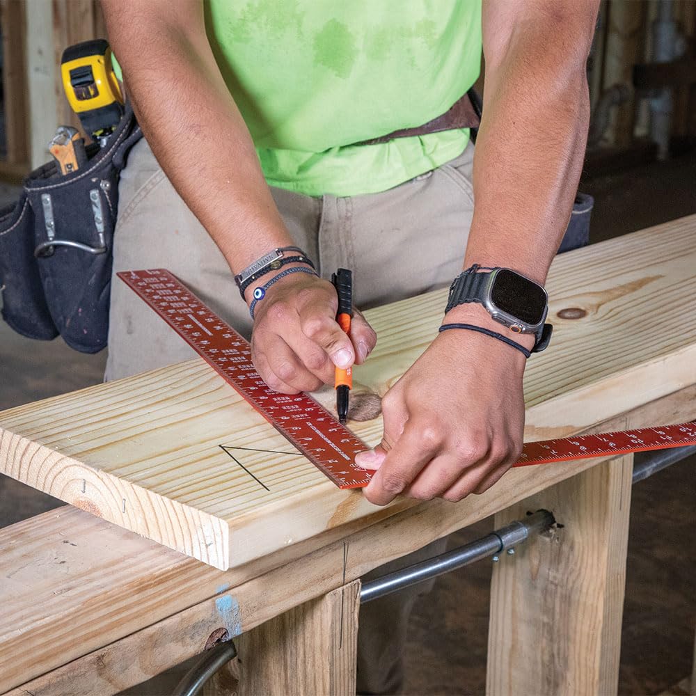 Klein Tools 935FSQ Framing Square, 24-Inch x 16-Inch, L Shape Carpenter Square Tool for Woodworking with Laser Etched Rafter Tables and Octagon Scales