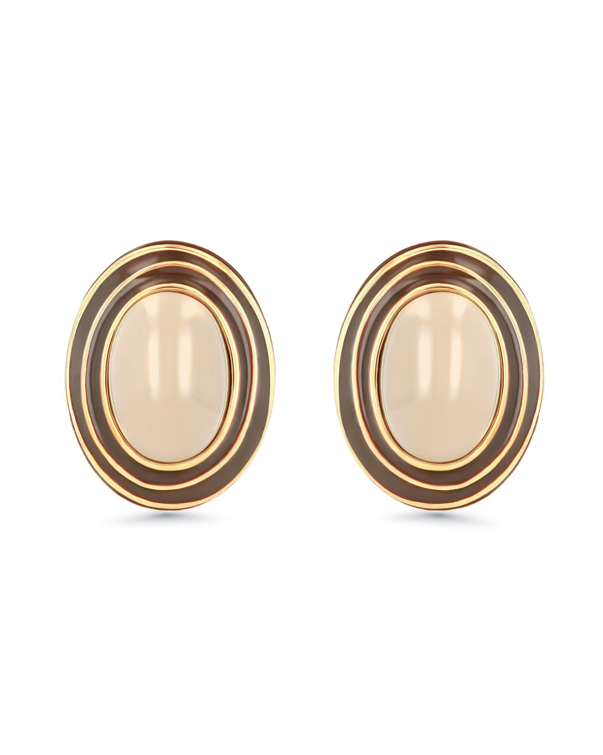Large Chunky Brown Beige Tan 18K gold plated Round Oval Button Stud Enamel Statement Earrings for Women by SNGIA, Big Brown Bold Handmade Exaggerated Dome Retro Rounded Button Ball Trendy Bohemian Jewelry Gifts, Unique Baroque Vintage Summer Beach Fashion