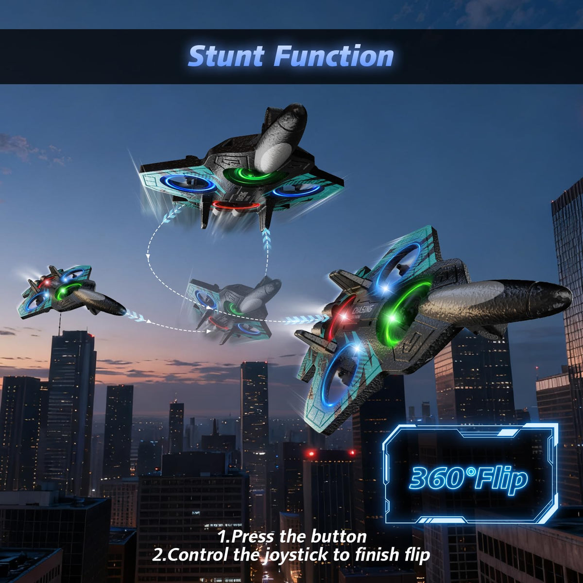 FUNPX Foam RC Plane with 3 Drone Batteries and 3*AAA Batteries (Black/Blue)