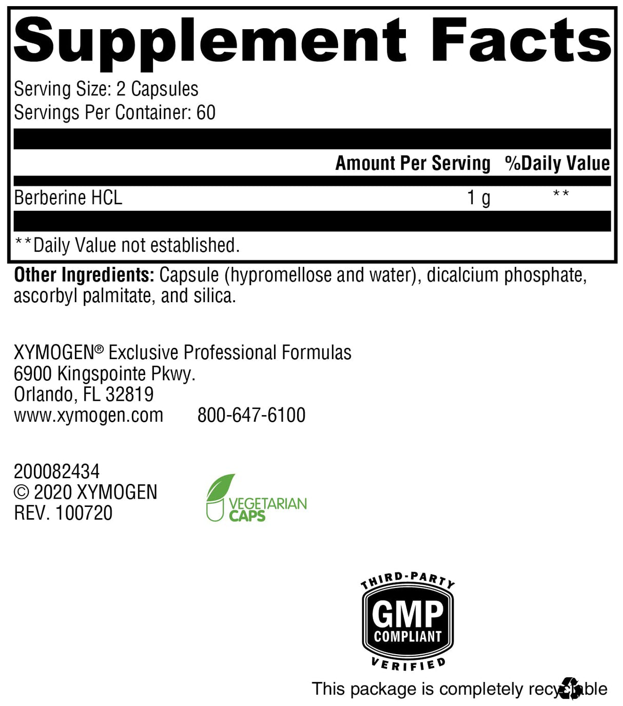 XYMOGEN Berberine HCL 1000mg – Herbal Berberine Supplement for Metabolic & Digestive Support - Promote Lipid Metabolism, Gastrointestinal Health & Immune Function (120 Capsules)