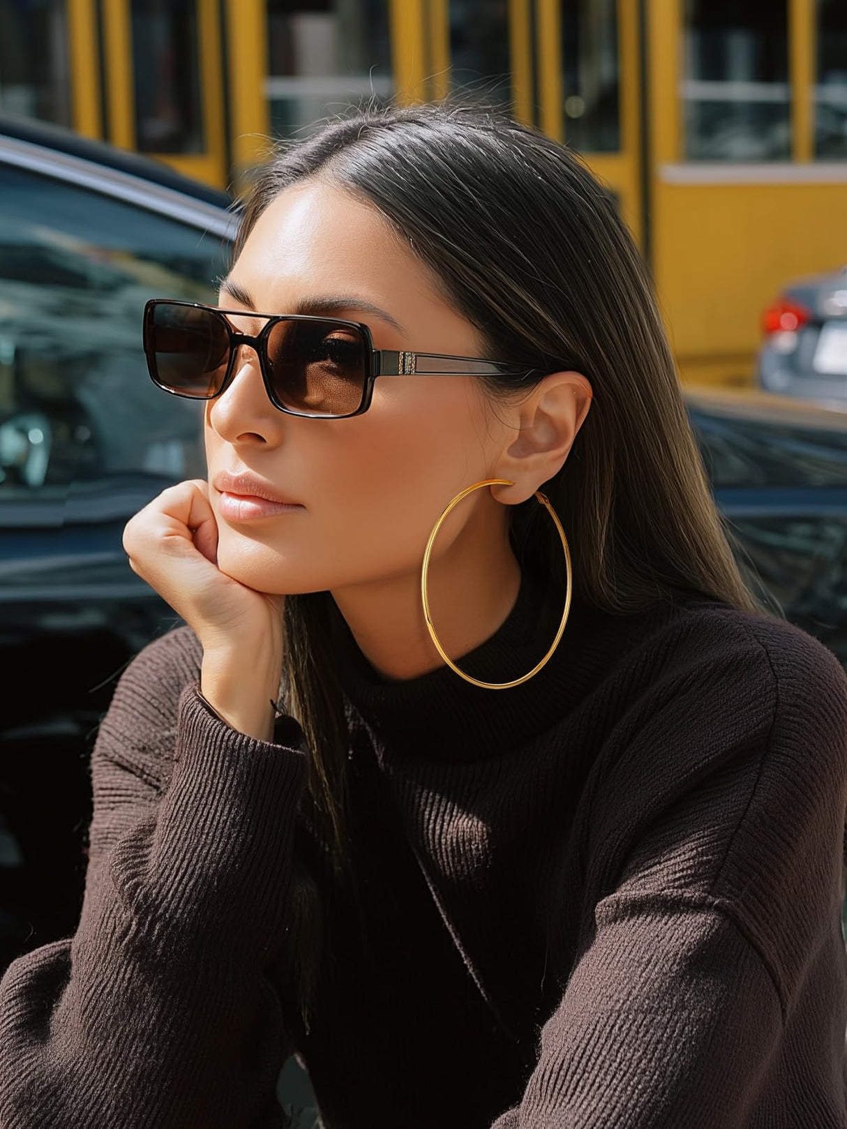 KeyStyle Hoop Earring for Women,90mm Extra Large Gold Lightweight Hoop