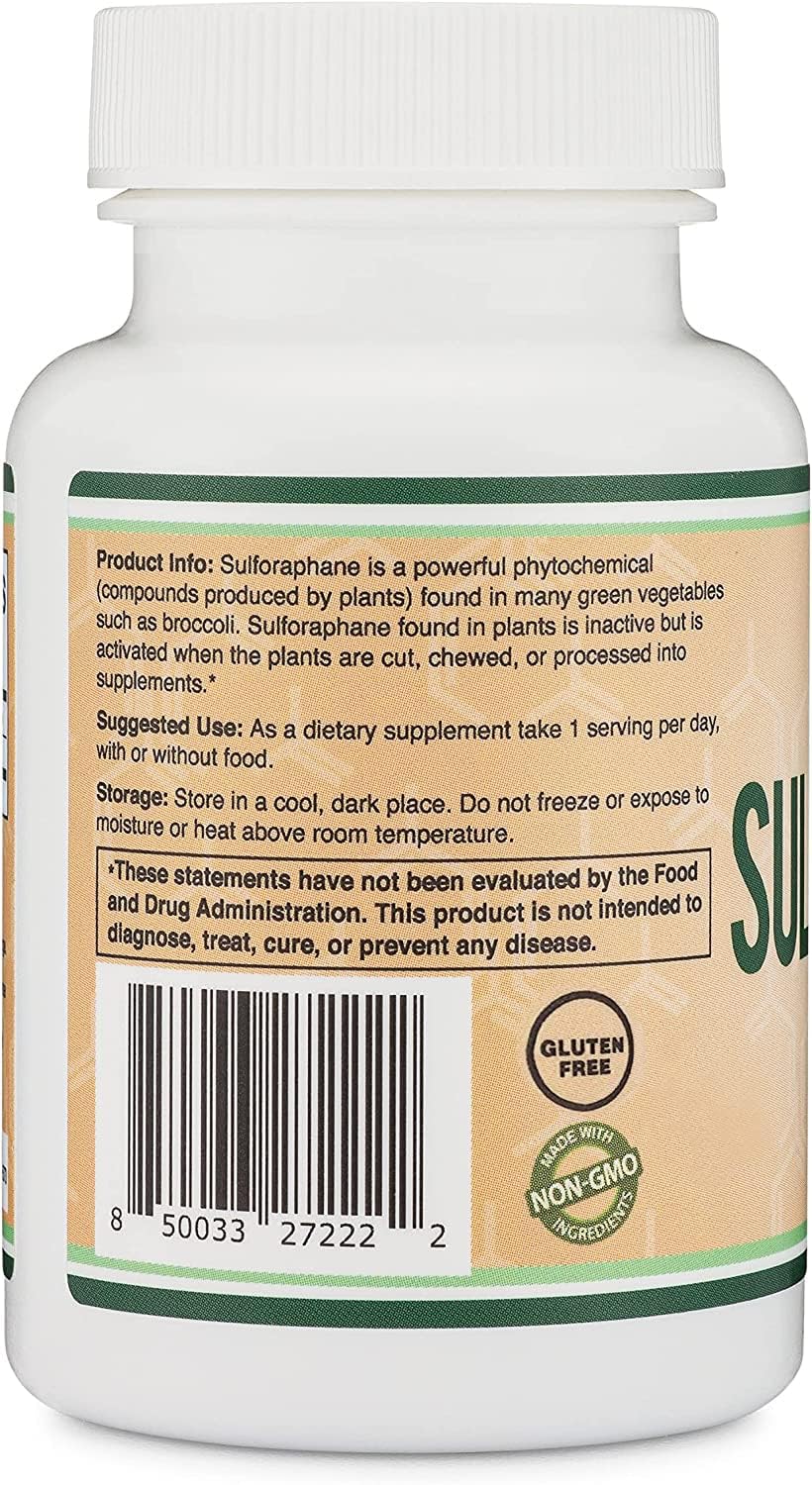 Sulforaphane Supplement - 20mg of Sulforaphane per Serving (120 Capsules) Potent Broccoli Extract for Healthy Aging (Derived from Broccoli Sprouts, Vegan Safe) by Double Wood