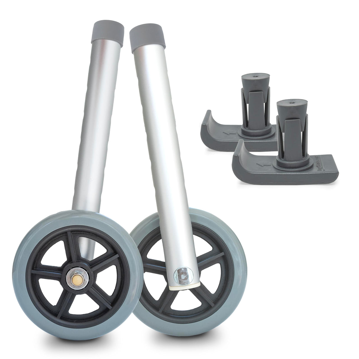 Universal Walker Wheel Kit: 5 Inch Sport Wheels and FlexFit Ski Glides (Gray)