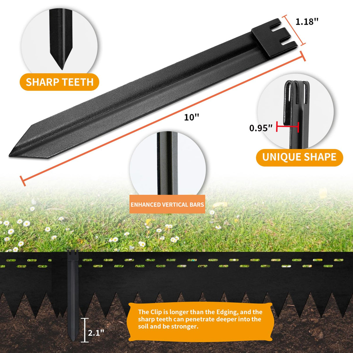 20Pcs 10In Balck Metal No Installation Landscape Edging Stakes