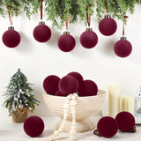 Liliful 15 Pcs Velvet Christmas Balls Bulk Flocked Christmas Tree Ball Ornaments Plastic Xmas Decorative Hanging Ornaments (Burgundy)