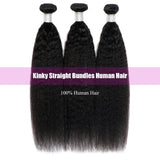 Kinky Straight Bundles Human Hair 18 20 22 Inch Yaki Straight Bundles Human Hair 3Pcs Sew in Kinkystraight Remy Hairs Extension 12A 100% Unprocessed Brazilian Virgin Hair Weave Natural Color