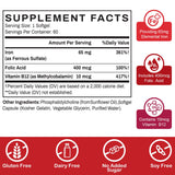 Liposomal Fe Iron Supplement for Women, 65 mg Iron Supplement with Folic Acid & Vitamin B12 for Men, Daily Blood & Energy Support for Adults Iron Deficiency 60 Softgels (1 Bottle)
