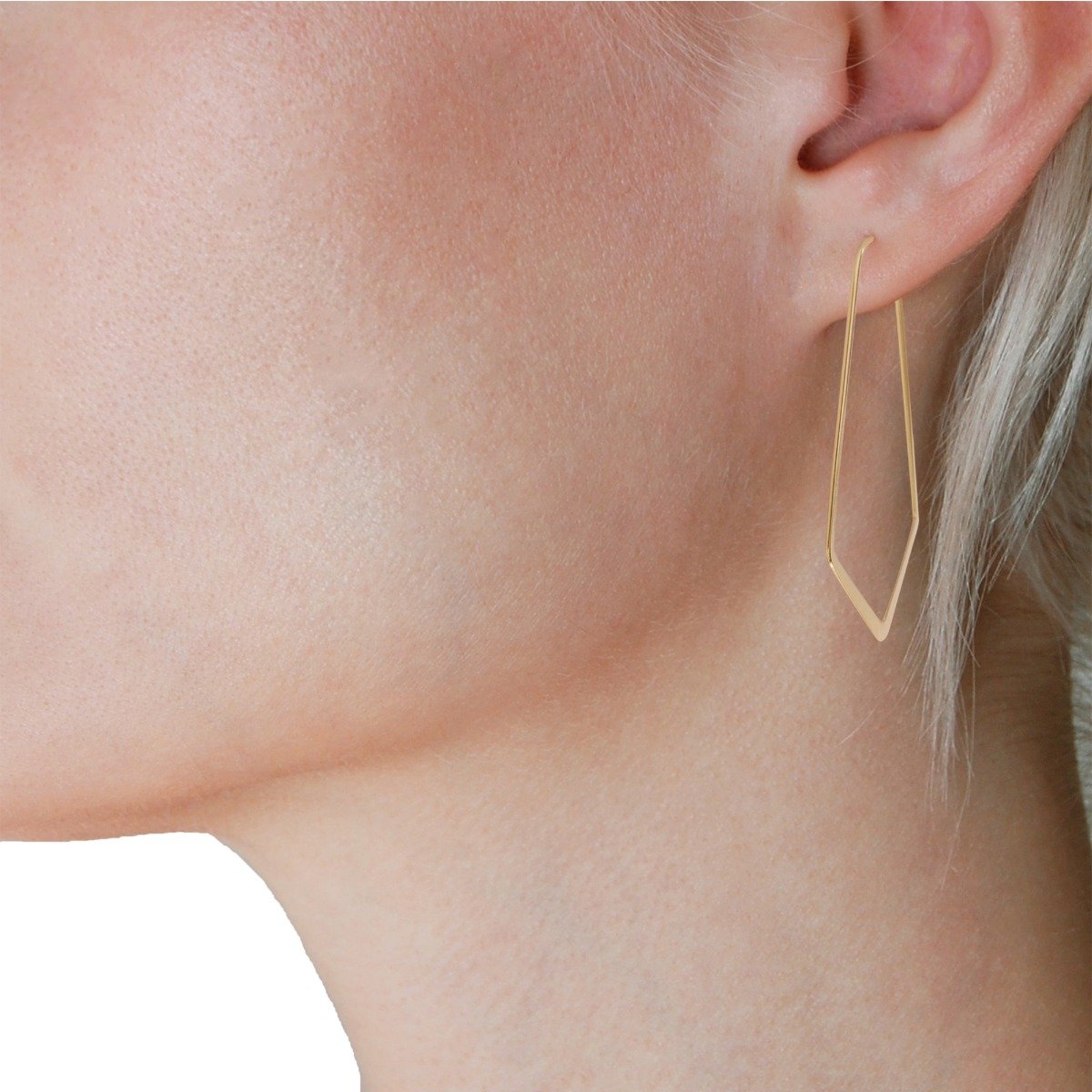 Geometric Chevron Threader Hoop Earrings for Women - 18K Gold Plated Hoops