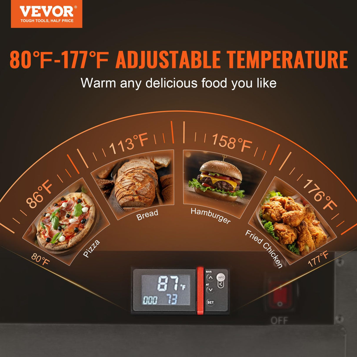 VEVOR Hot Box Food Warmer, 5-Tier Concession Warmer with Water Tray, 5 Pans, Double-Door and Adjustable Shelves, Stainless Steel Food Warmer Cabinet, Ideal for Storing Pizza, Chicken, Restaurant