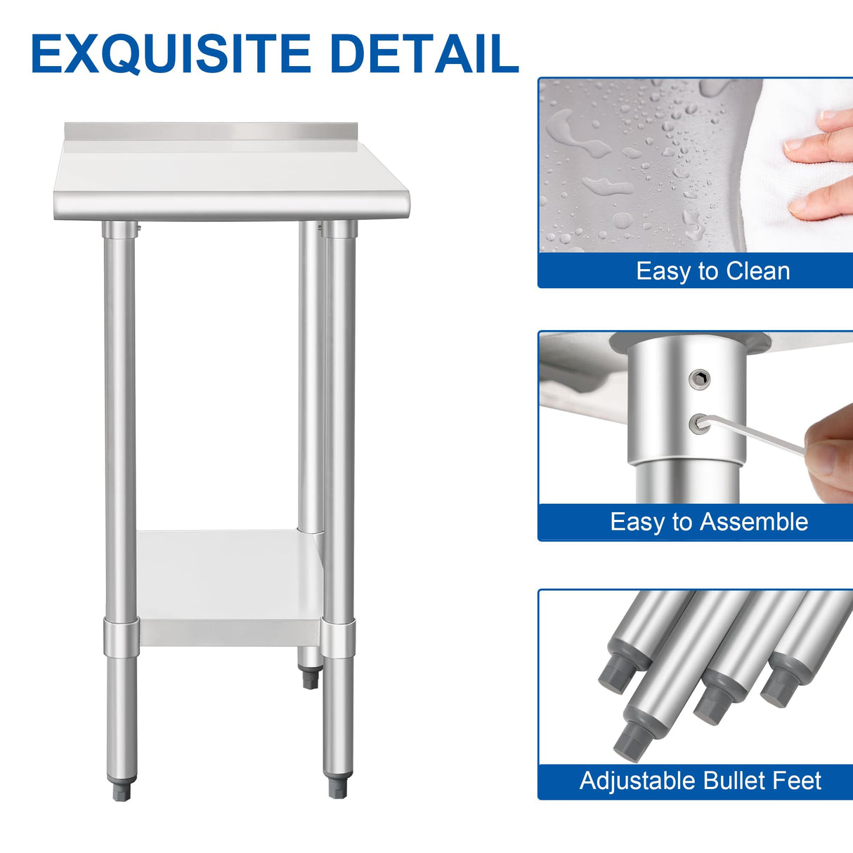HARDURA Stainless Steel Commercial Work Table Prep Work Metal Table 24×18 Inches with Undershelf and 2" Backsplash Heavy Duty NSF 430 for Kitchen Food Prep