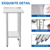 HARDURA Stainless Steel Commercial Work Table Prep Work Metal Table 24×18 Inches with Undershelf and 2" Backsplash Heavy Duty NSF 430 for Kitchen Food Prep