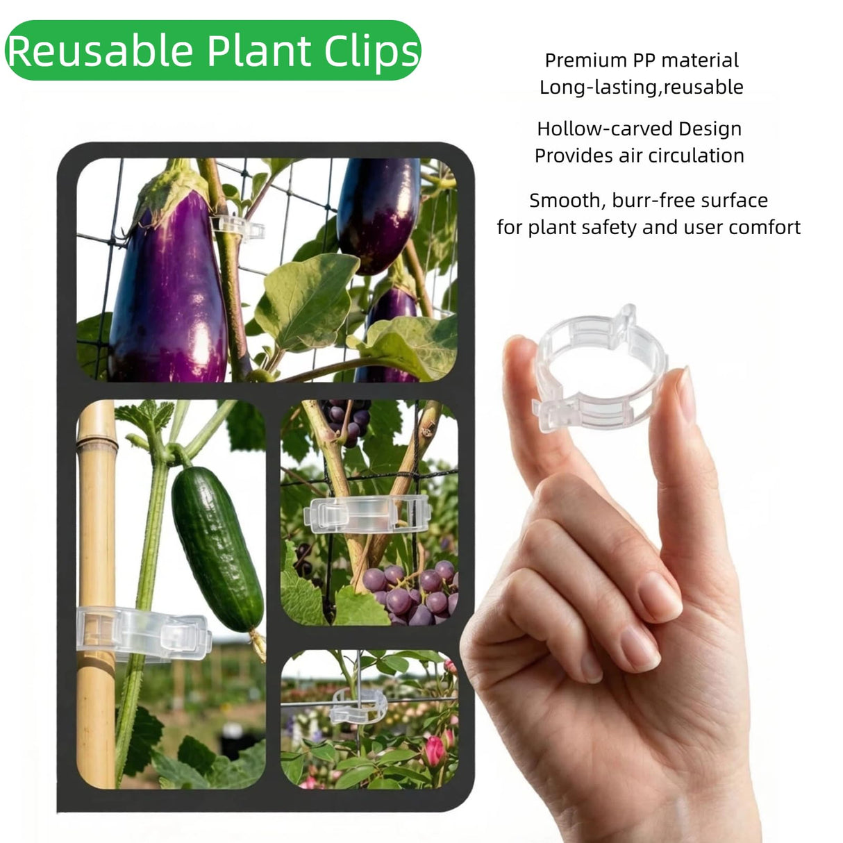 Hytihtu 50Pcs Plant Support Clips Plastic Trellis Clips, Tomato Vine Clips
