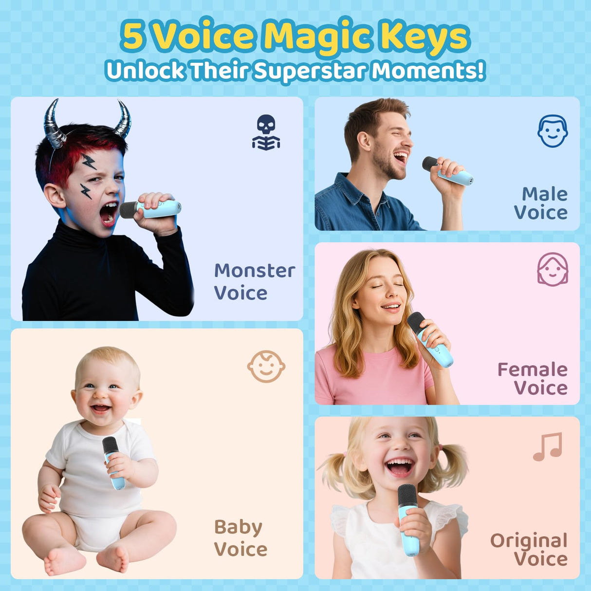 Jeefu Karaoke Machine for Kids, Toys for 3-12 Years Old Girls Gifts, Kids Karaoke Microphone Machine Toy, Best Fun Christmas Birthday Gifts for 5 6 7 8 9 10 11 Years Teens Girl Boys Blue 2 Mic