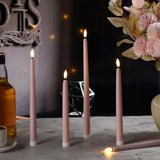Rossesay 24 Pcs Flameless LED Taper Candles Battery Operated Candles 8.58'', 9.69'', 10.98'', 12.91'', 12.8'' Flameless Candlesticks Flickering for Halloween Christmas Church Wedding(Dusty Pink)
