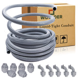 Wocloer Liquid-Tight Conduit - 1/2inch 75 Foot Flexible Non Metallic Liquid Tight Electrical Conduit Kit, With 6 Straight and 5 90-Degree Conduit Connector Fittings.1/2" Dia