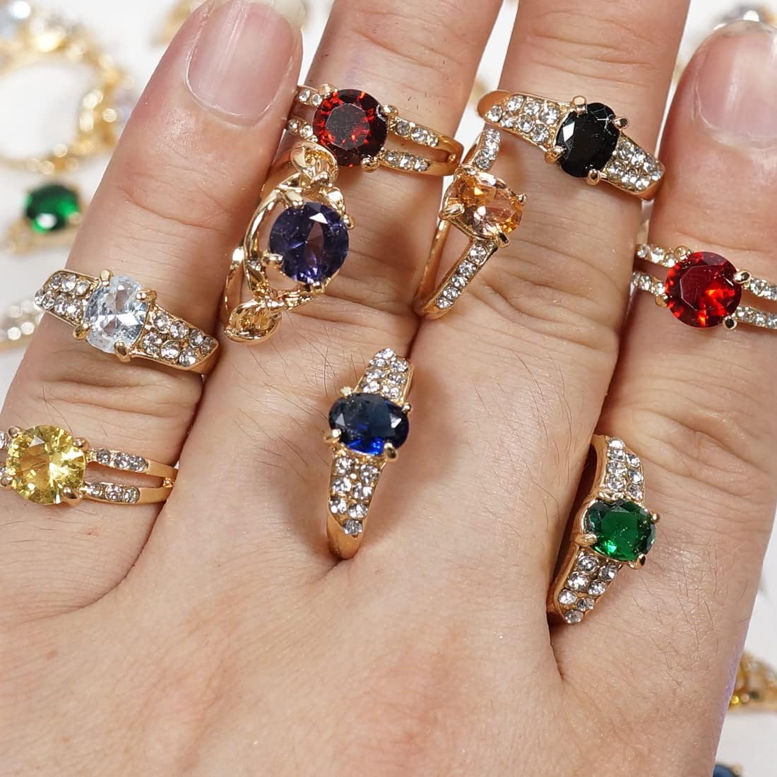 50PCS Fashion Wholesale Lots,Bulk Rings Colorful Rhinestone Ring