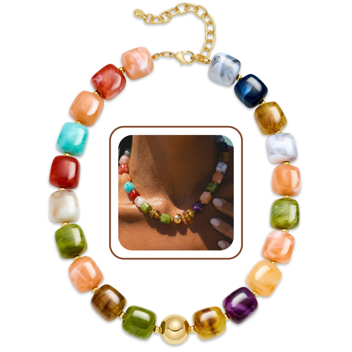 INNERDIVA Chunky Beaded Necklace for Women Colorful Bead Choker Jewelry