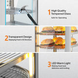 ROVSUN 3-Tier Food Warmer Pizza Warmer Countertop, Commerical Food Warmer Display with LED Lighting Removable Shelves Glass Door, Pretzel Warmer for Buffet Restaurant Cafe, 110V 800W