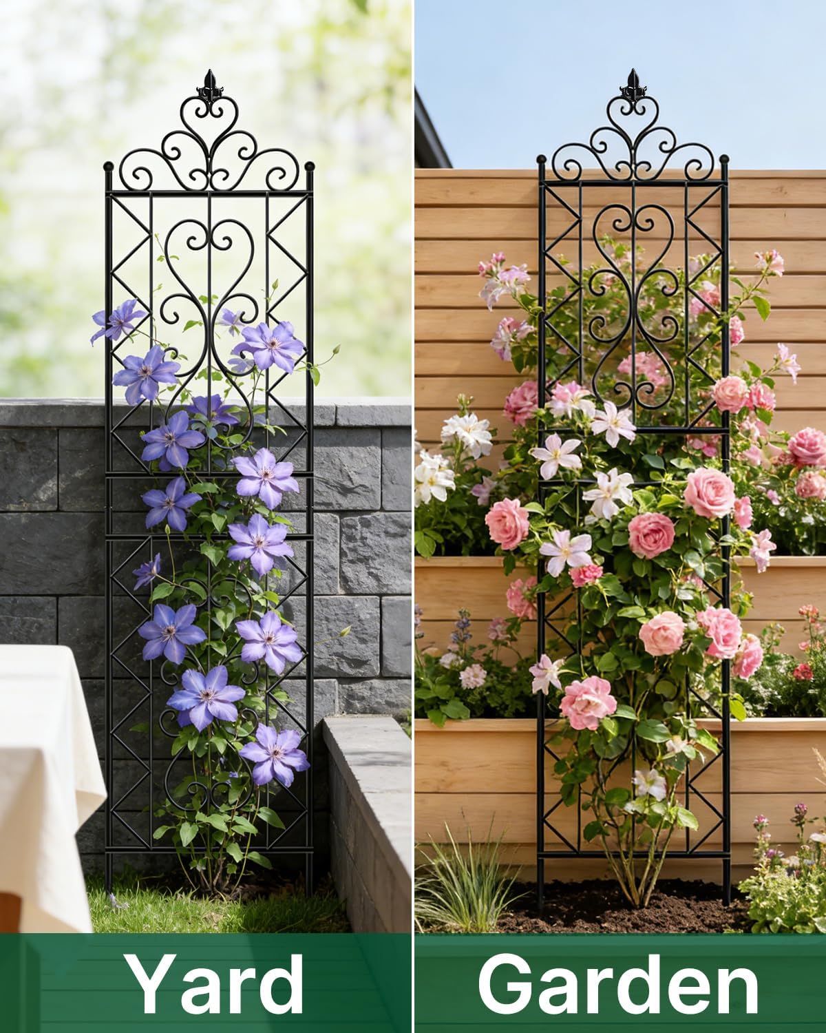 ARIFARO 78 inch Metal Garden Trellis for Climbing Plants, Pack of 2, Indoor/Outdoor Sturdy Decorative Plant Trellises for Potted Plants, House Plants, Climbing Vines, Floral Pattern