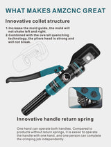 10 Ton Hydraulic Battery Cable Crimper – Single-Hand Return, 9 Hex Dies for 12-2/0 AWG, 180° Rotating Head, Pro Terminal Tool for Car/RV/Marine Power