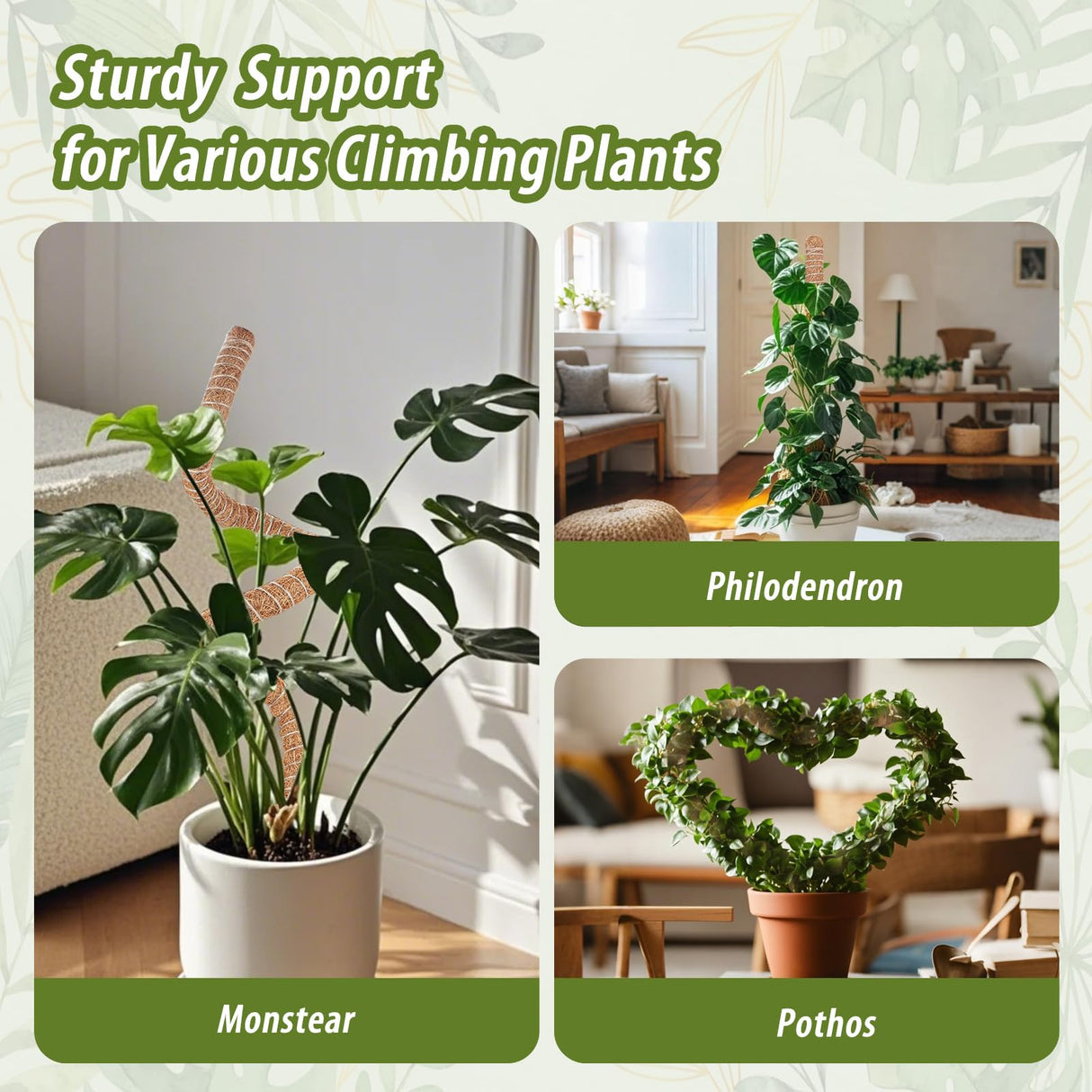 3 Pack Moss Pole, 48 Inch Monstera Plant Support, Moss Poles for Climbing Indoor Plants, Bendable Coco Coir Plant Support Stakes for Potted Plants, Pothos, Philodendron