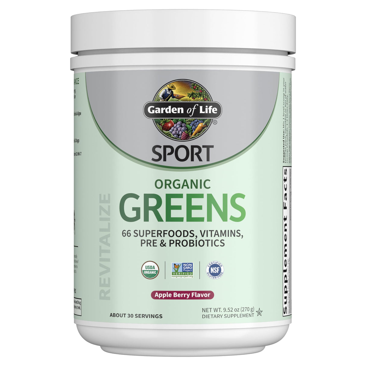 Garden of Life Sport Nutrition Greens and Superfoods Powder - Apple Berry, Organic Athletic Powder Blend with Fruits, Vitamins, Pre & Probiotics, Mushrooms Supplements, Vitamin K2, About 30 Servings