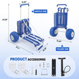 Sekey Beach Wagon with 12" Big Wheels for Sand, Heavy Duty Collapsible Beach Cart with Balloon Tires, Foldable Utility Sand Wagon for Outdoor Camping, Fishing & Groceries. Blue