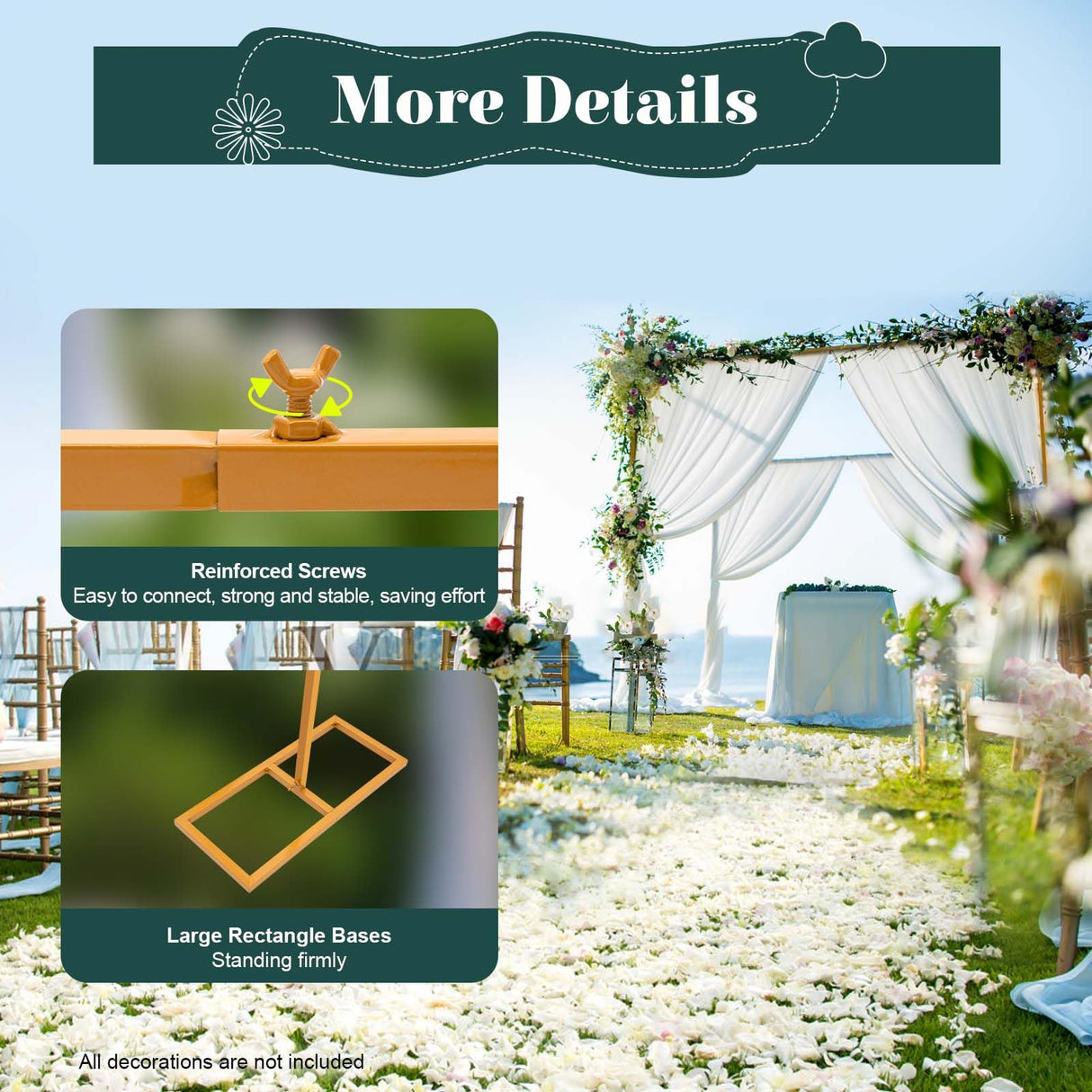 Metal Square Backdrop Stand Wedding Balloon Arch 9.8x9.8ft, Background Decoration Stand for Birthday Party Ceremony, Gold Backdrop Frame Valentine Anniversary Reception Decoration
