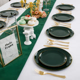 PULOTE 100PCS Green Plastic Plates - Green Disposable Plates With Gold Rim - Include 50 Pieces Dinner 10.25inch,50 Pieces Dessert 7.5inch for Party&Christmas