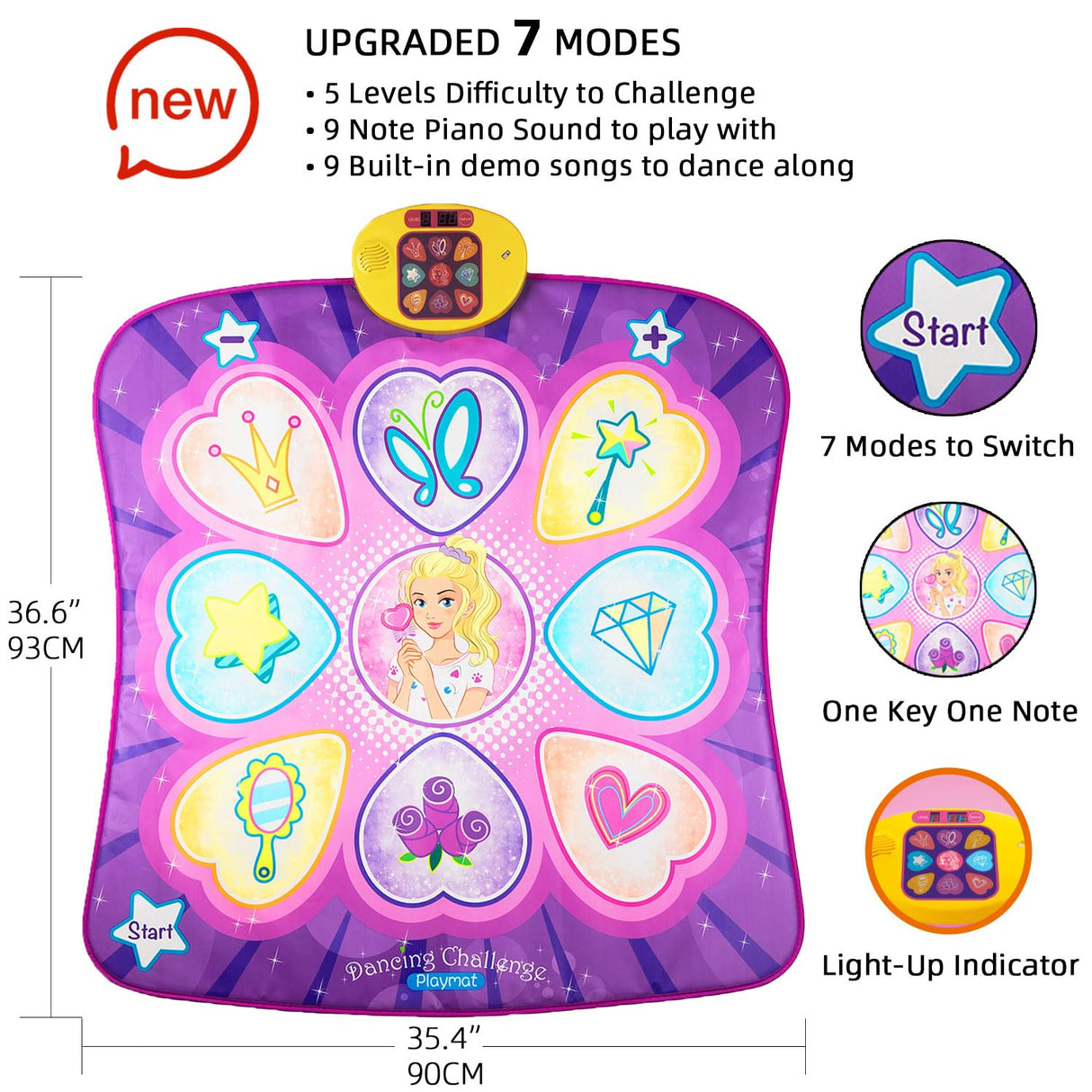 SUNLIN Dance Mat Toys for Girls Ages 3-10 | Dance Pad with LED Lights, Adjustable Volume, 9 Built-in Music, 7 Game Modes, 5 Challenge Levels | Christmas Birthday Gifts for 3 4 5 6 7 8+ Years Old Girl