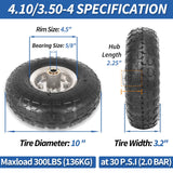 GICOOL 4.10/3.50-4" Tire and Wheel, 10" Pneumatic Tire, 4 Pack, with 2 1/4" Offset Hub, 5/8" Axle Bore Hole, Sealed Bearings for Hand Truck Trolley Dolly Garden Wagon Cart Wheel Replacement