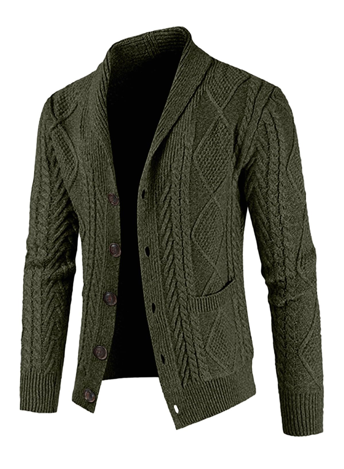JMIERR Cardigan Sweaters for Men Fall Fashion 2025 Casual Long Sleeve Shawl Collar Button-Down Wool Blend Cable Knit Essentials Fisherman Christmas Sweater with Pockets,L,Green
