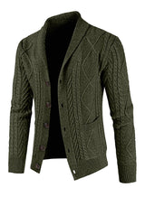 JMIERR Cardigan Sweaters for Men Fall Fashion 2025 Casual Long Sleeve Shawl Collar Button-Down Wool Blend Cable Knit Essentials Fisherman Christmas Sweater with Pockets,L,Green