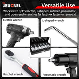 JEUCLEL 6PCS 3/4"Drive Hex Allen Bit Socket set, Cr-MO H14 H17 H19 H21 H22 H23 Drive Impact Hex Socket Kit, Hex Screwdriver Socket Adapter, Hand Repair Remover Tool