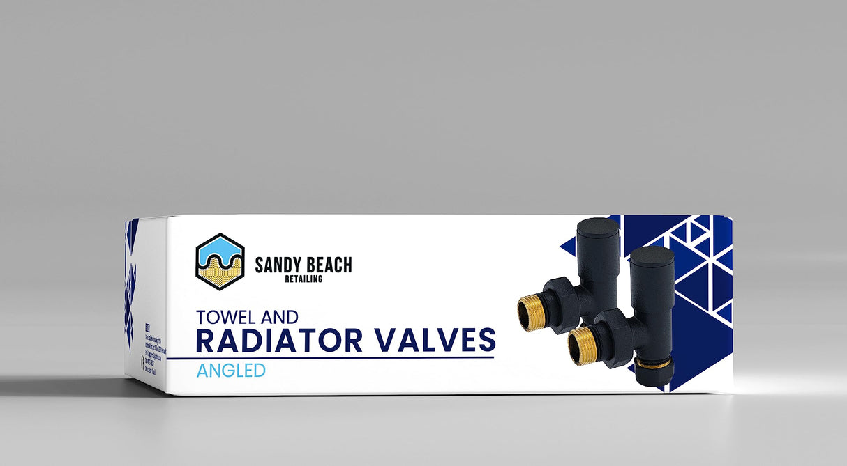 Sandy Beach Black Angled Radiator Valves - Black Angled Heated Towel Rail Radiator Valves - Black Radiator Valves, Radiator Valves Black Suitable for Internal Radiators or Heated Towel Rails (15mm)