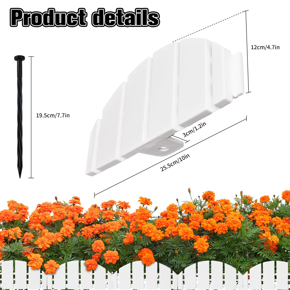 White Garden Edging Border,Garden Lawn Border with Anchoring Spikes,Lawn Edging Border for Lawn,Flower Garden Outdoor Patio Pathway,No Dig Flexible Lawn Edging (30)