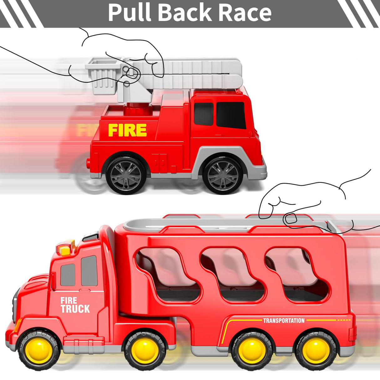 Bennol 5-in-1 Fire Trucks Toy Set for Boys Age 1-3 3-5, Fire Car Truck for Toddlers 1 2 3 4 5 6 Years Old, Christmas Birthday Gift Car Sets with Light Sound