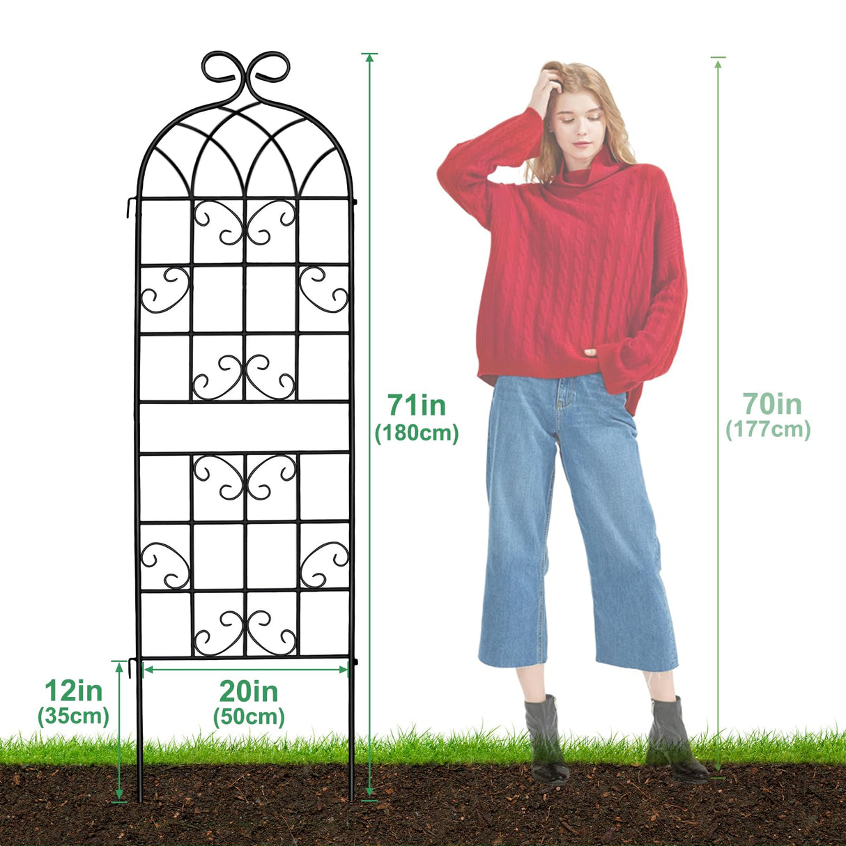 YOBAZAN Metal Garden Trellis 71"x20", 2 Pack Plant Support Trellis