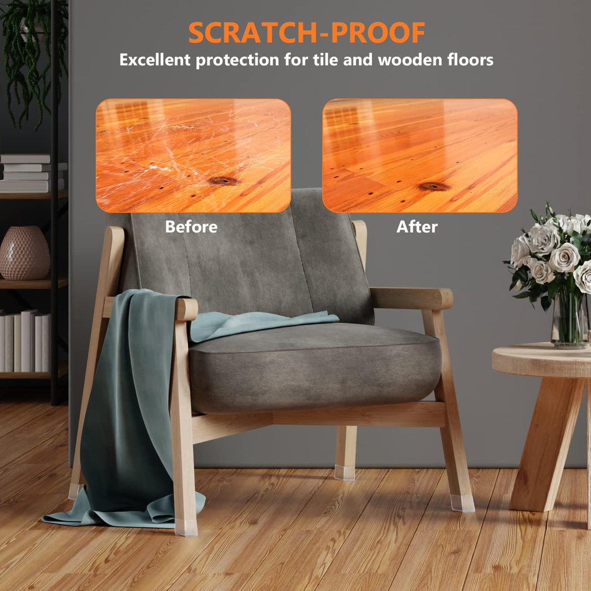 BAIPOK 36pcs Square Chair Leg Floor Protectors, Furniture Felt Pads for Hardwood Floors, Furniture Sliders for Chair Legs, Floor Protectors for Chairs, Silicone Chair Leg Caps Cover, Large, Clear