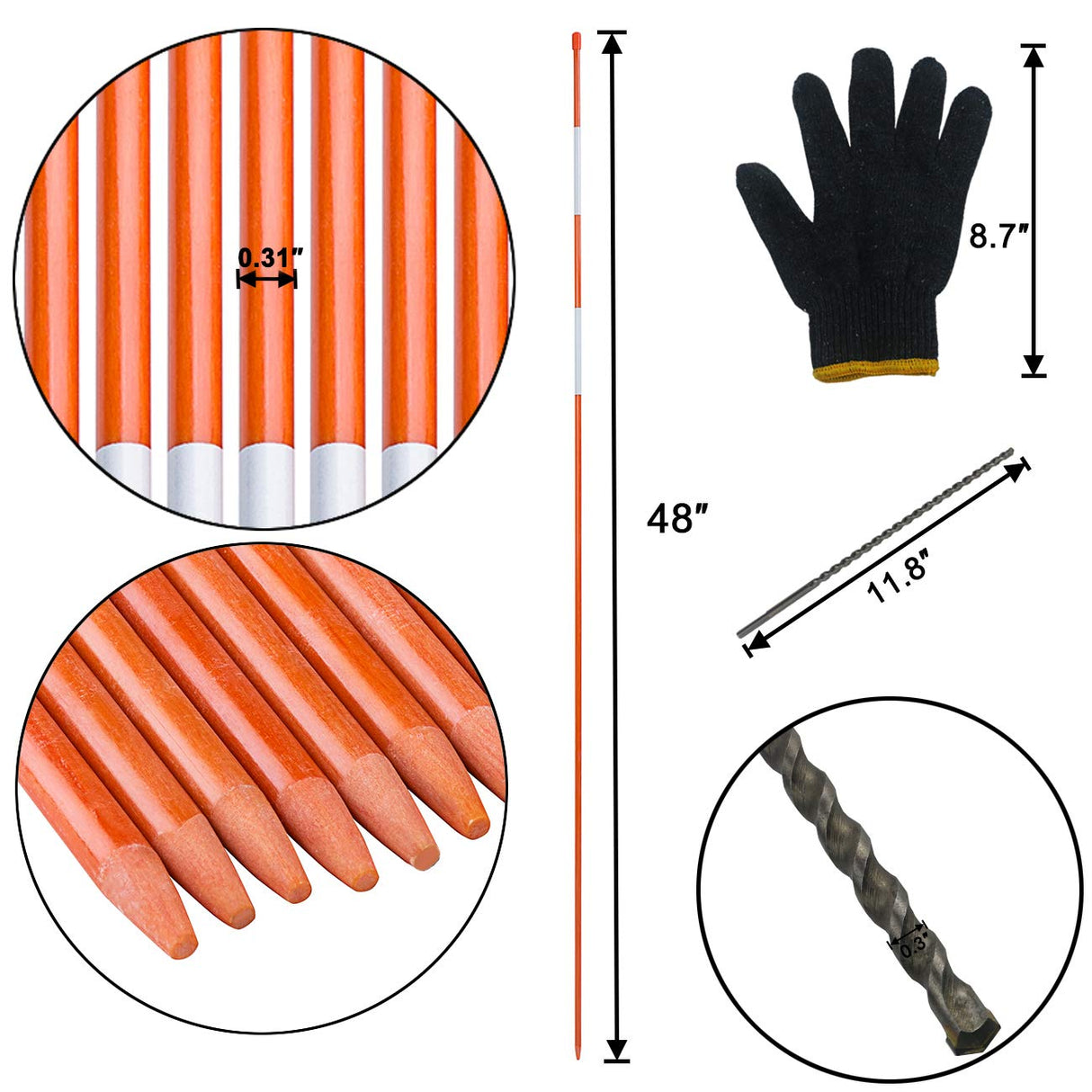Sunnyglade 100PCS 48" Driveway Marker 5/16" Dia Reflective Driveway Poles